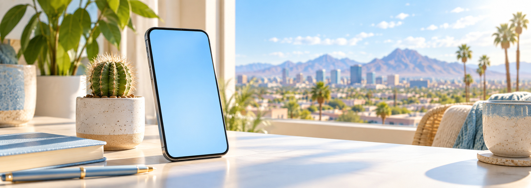 A cheerful phone on a bright table